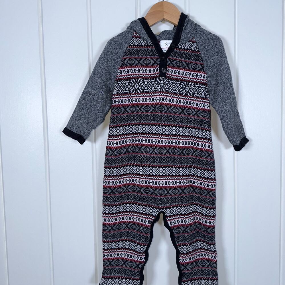 Hanna Andersson Sweater Suit Baby Fair Isle Size 80/18-24‎ Black Gray Red White
